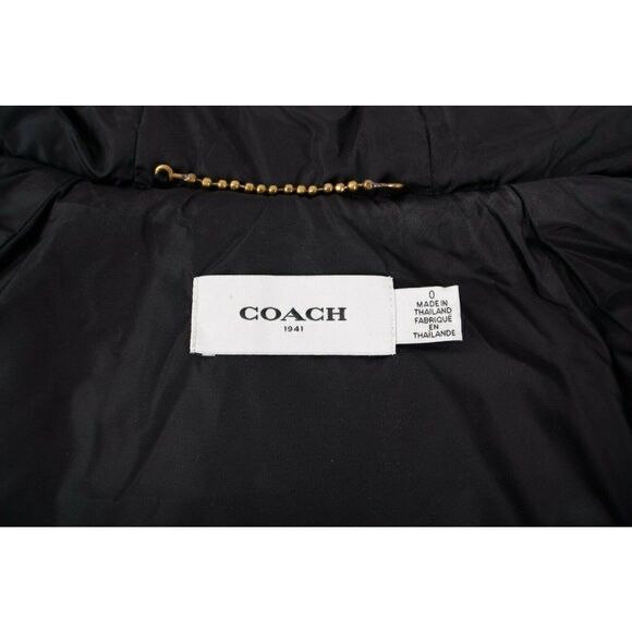 COACH Womens Down Puffer Jacket Coat Black Sz 0 Hooded Lamb Shearling trim NEW - Picture 6 of 6